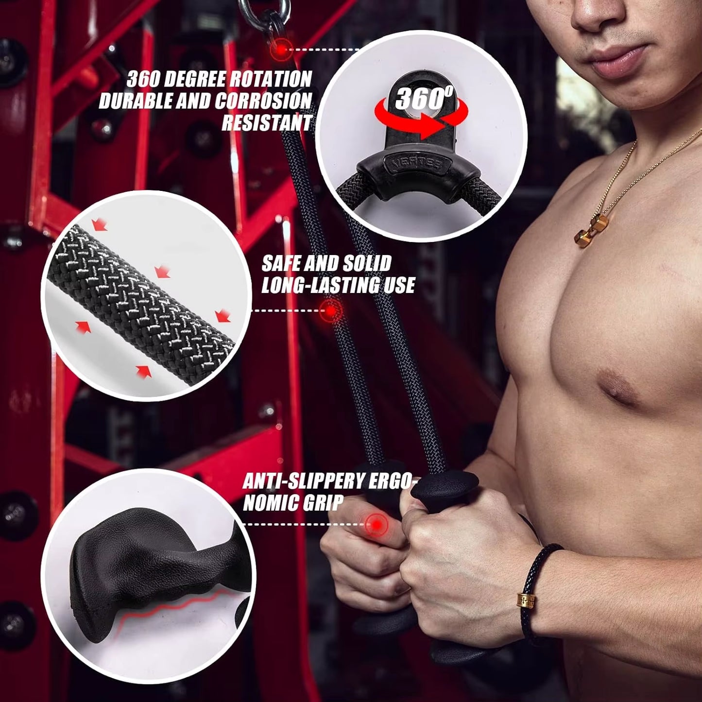 Elevate Your Workout with Our Premium Fitness Biceps & Triceps Rope Pull Down Grip Handles - Perfect for Cable Machines and Strength Training!